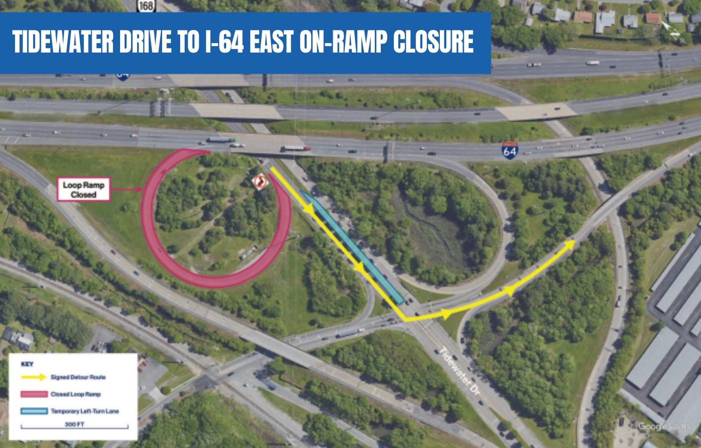 I-64 East on-ramp at Tidewater Dr. in Norfolk to close