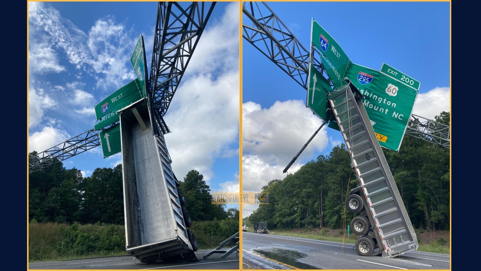 Truck crash leaves trailer standing upright in New Kent